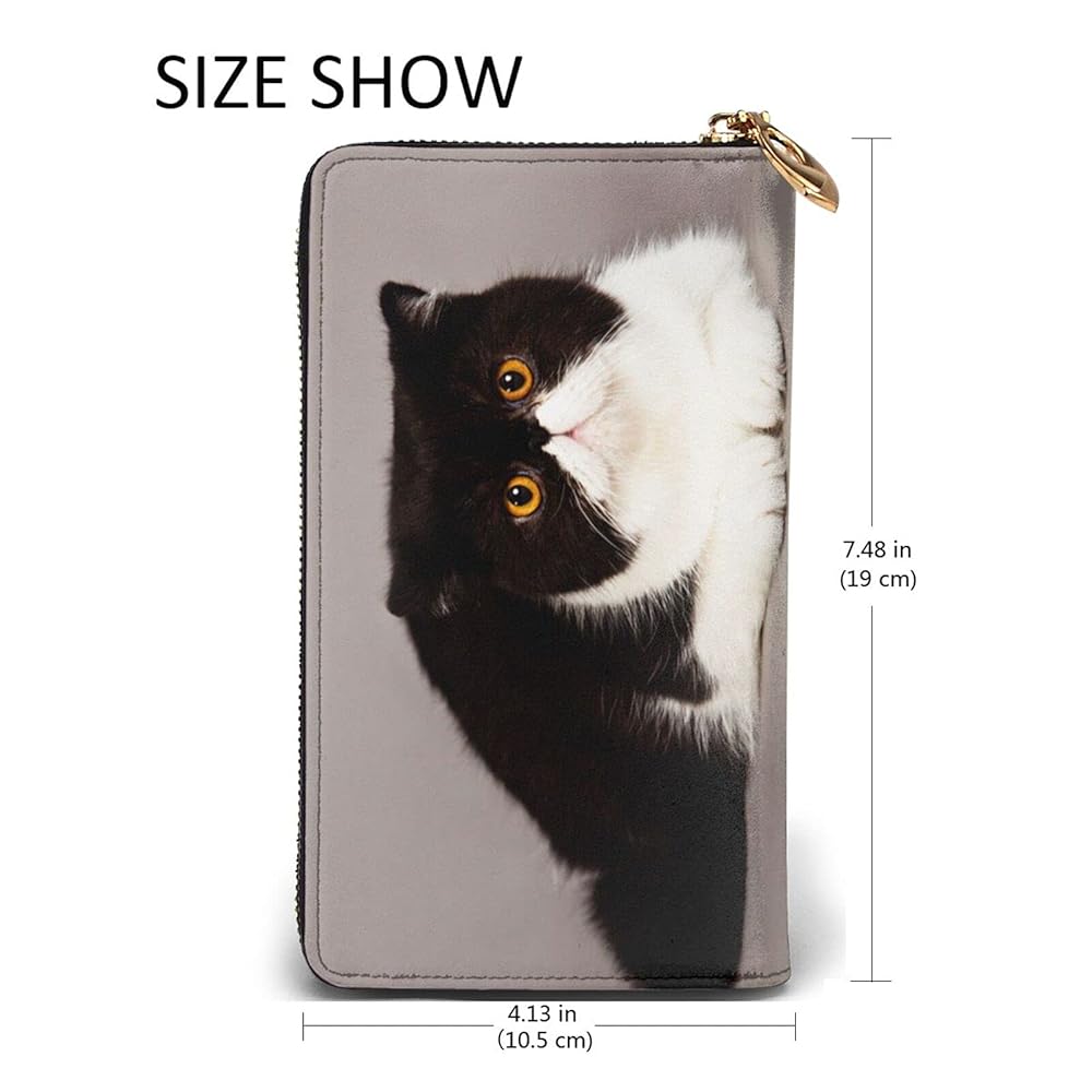 Amazon | ペルシャ猫 白黒 財布 レディース 長財布 本革